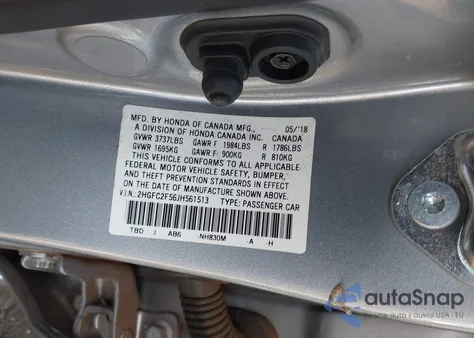 2018 Honda Civic Lx z USA, uszkodzony, nr VIN 2HGFC2F56JH561513